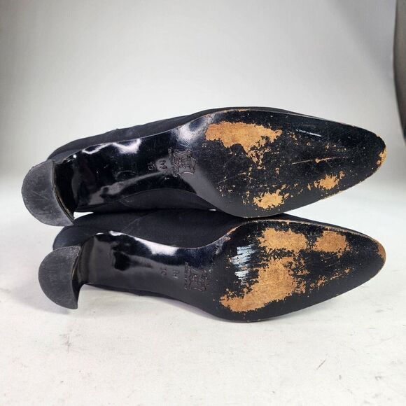 Yves Saint Laurent Womens Applique Lace Back Zip Tall Boot US 10 Black Heel Boot - Picture 7 of 14